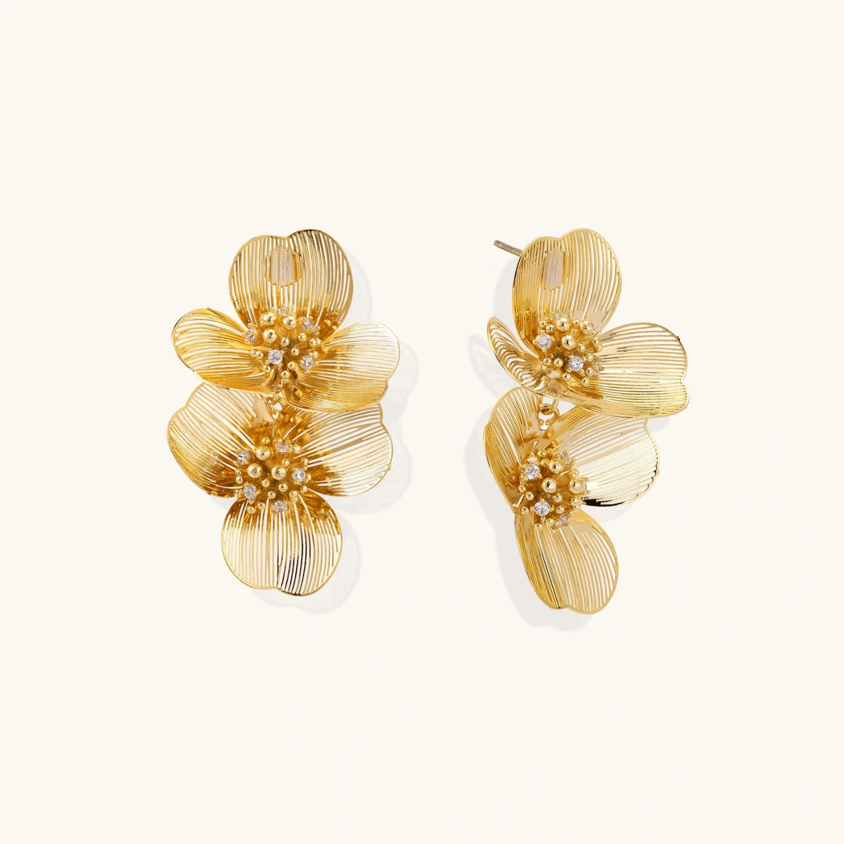 Boucles d'Oreilles Double Fleur Dorée | FJORÉ
